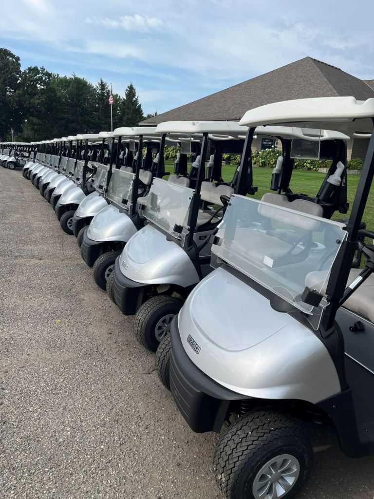 Row of carts on golf course