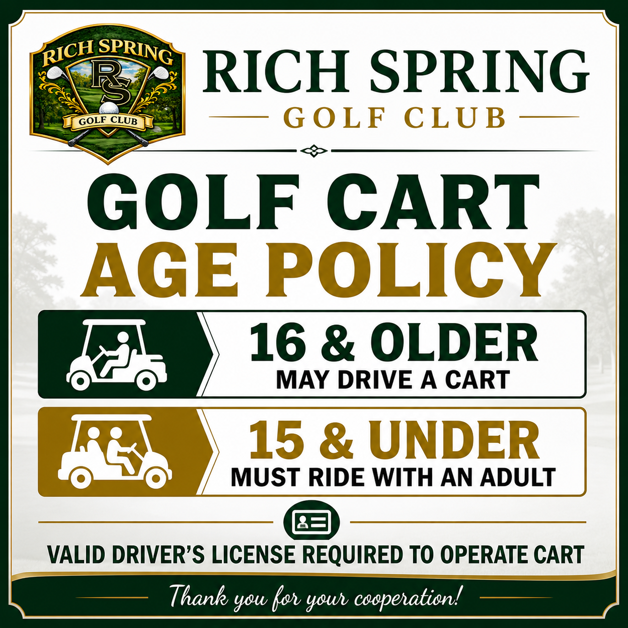 Rich Spring GC Cart Rental Policy